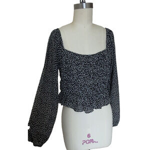 Nasty Gal Valentines Day Hearts Smocked Crop Top Milkmaid Babydoll Coquette 12